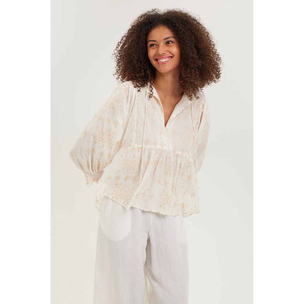 Becasa Cream‎ Embroidered Peasant Blouse Size XS/S